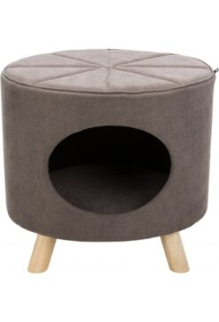 Abri douillet Marci avec pieds en bois, 50×47×38cm, taupe