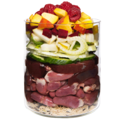 Alternative view of Sans grains, canard a.riz nature,betteraves, poire+sésame