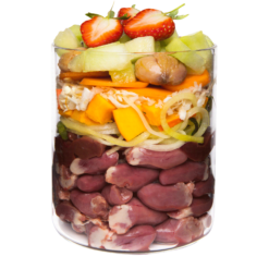 Alternative view of Sans céréales, canard à la citrouille, fraises & sureau