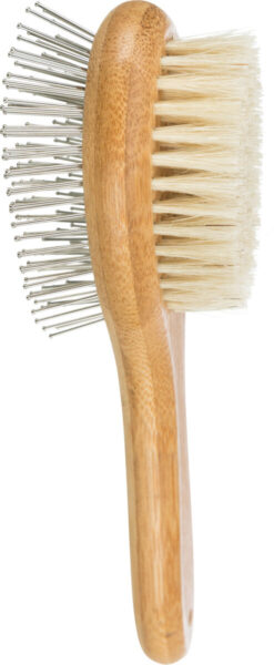 Brosse, double face, bambou/poils naturels & métal, 5×19cm