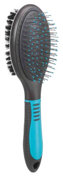 Brosse, double, en plastique/nylon, gris foncé/bleu