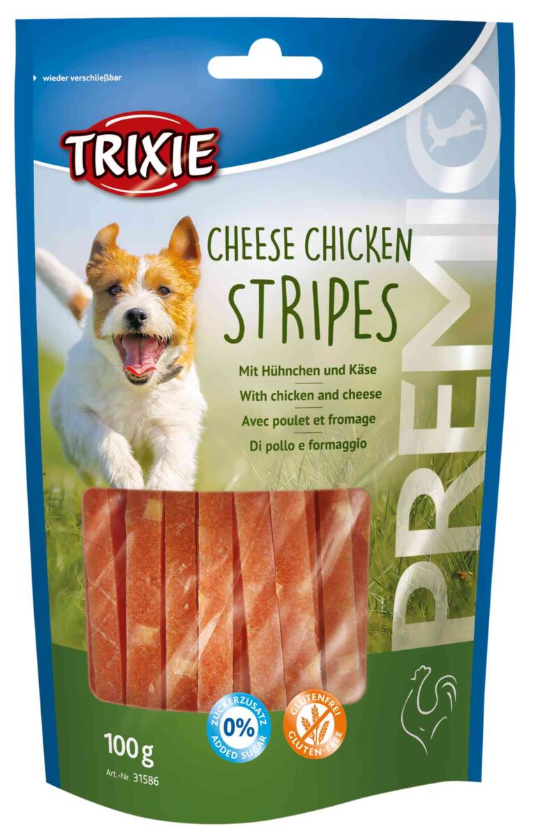 Premio Chicken Cheese Stripes, 100g. nur per VE 6Stk. Premio Chicken Cheese Stripes, 100g. nur per VE 6Stk.