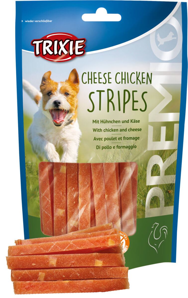Premio Chicken Cheese Stripes, 100g. nur per VE 6Stk. Premio Chicken Cheese Stripes, 100g. nur per VE 6Stk.