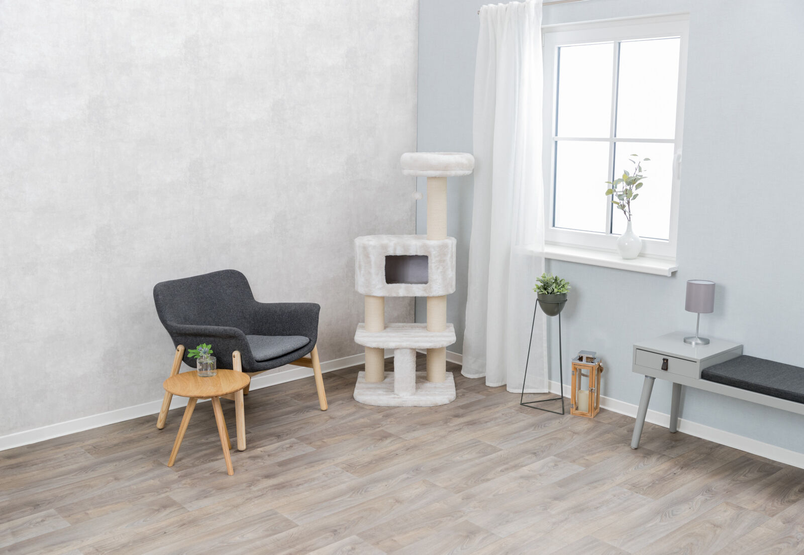 Arbre à chat Nelli, 140cm, blanc/taupe Arbre à chat Nelli, 140cm, blanc/taupe