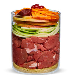 Alternative view of Chiots, Boeuf a.pommes d.terre, carottes+cynorhodon