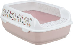 Bac à litière Delio, avec rebord, imprimé, mauve/blanc