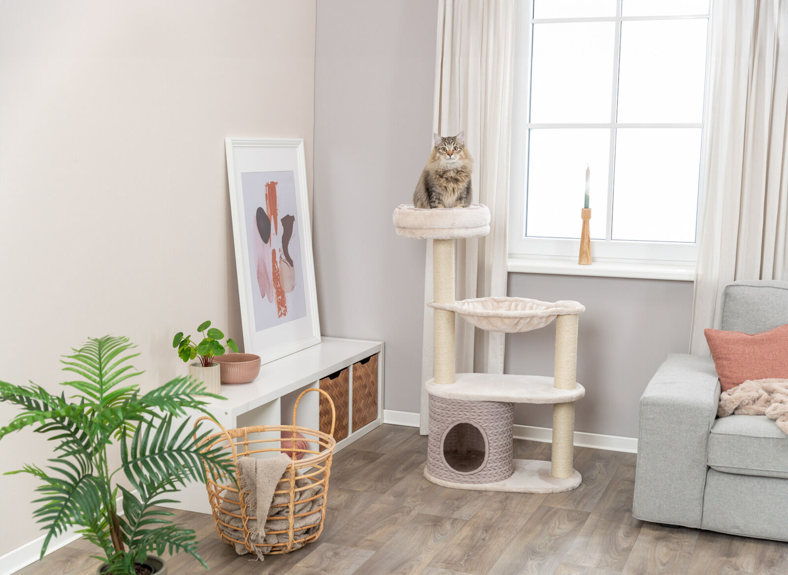 Arbre à chat Livia, 114 cm, gris clair/sable Arbre à chat Livia, 114 cm, gris clair/sable