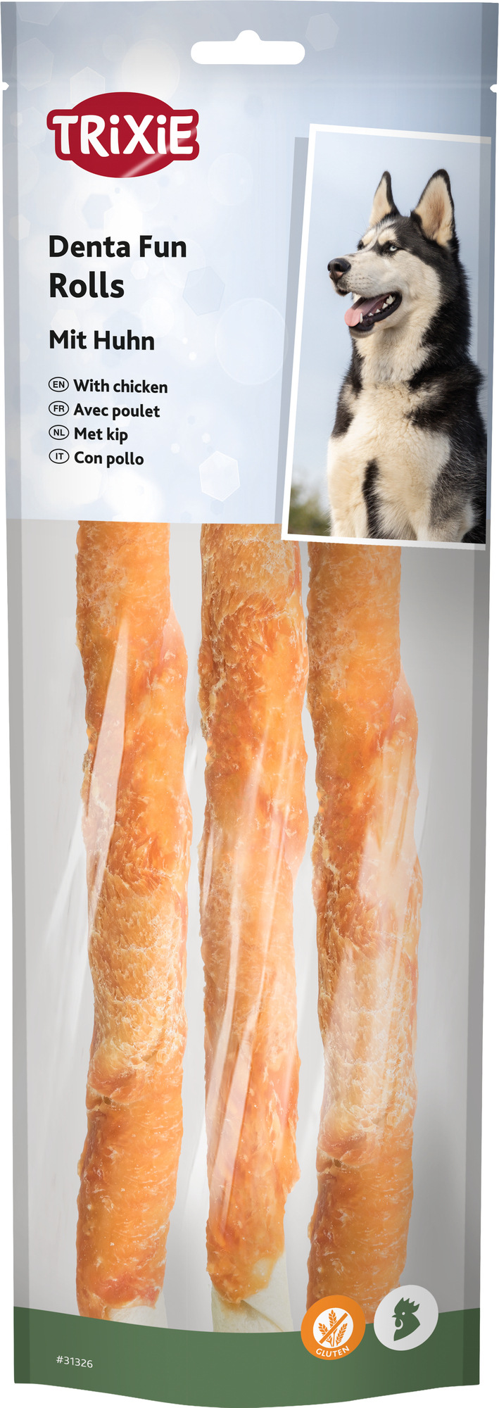 Denta Fun Rolls avec poulet, 28cm, 3 Pcs/250 g 250g Denta Fun Rolls avec poulet, 28cm, 3 Pcs/250 g 250g