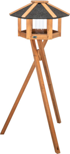 Alternative view of natura mangeoire avec support & silo, bois de pin, brun