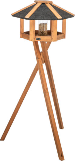 natura mangeoire avec support & silo, bois de pin, brun