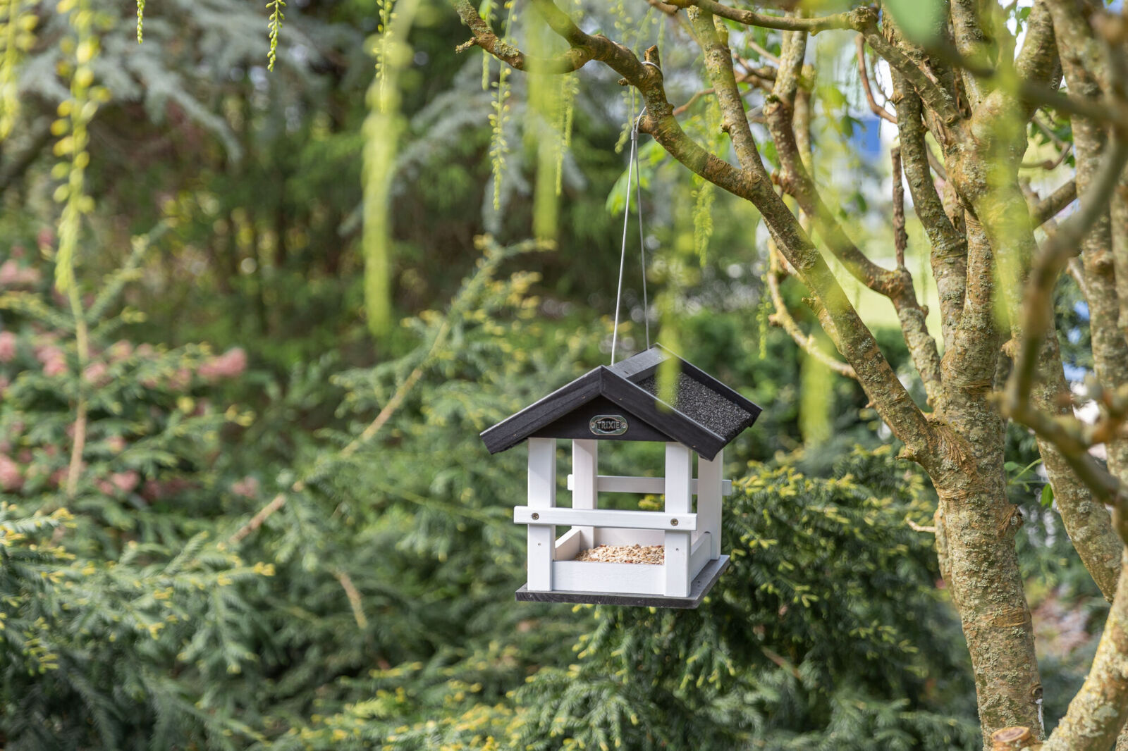 natura mangeoire oiseaux suspendue, en pin, noir/blanc 36×25×25cm natura mangeoire oiseaux suspendue, en pin, noir/blanc 36×25×25cm